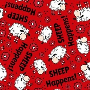 Large Scale Sheep Happens Funny Sarcastic Animals on Red