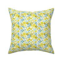 Darcy - Retro Floral - Mustard Yellow & Teal Small Scale