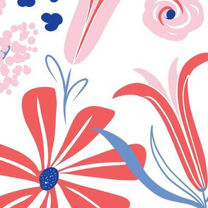 Darcy - Retro Floral - Pink Red & Blue Jumbo Scale