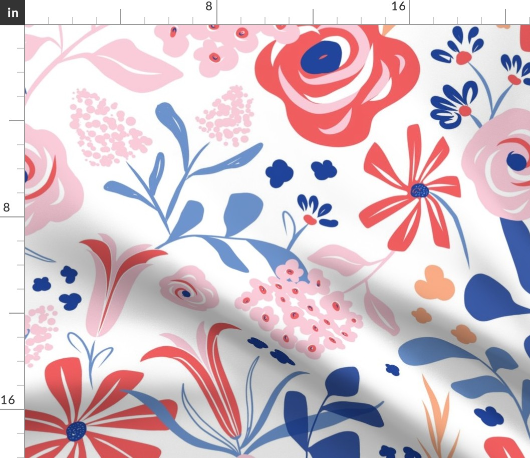 Darcy - Retro Floral - Pink Red & Blue Jumbo Scale