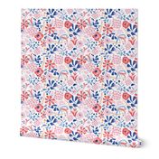 Darcy - Retro Floral - Pink Red & Blue Small Scale