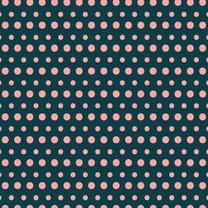Symmetrical Large and Small Polka Dots - salmon on stone blue
