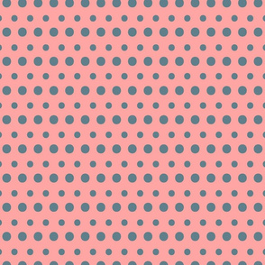 Symmetrical Large and Small Polka Dots - Stone Blue on Salmon