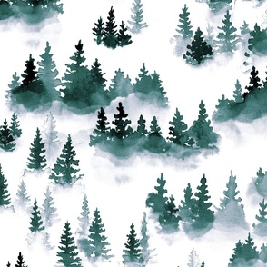 Misty Mountain Foggy Pine Trees Largescale