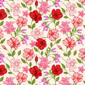 Hawaiian Flowers Pink Red on Pale Pink