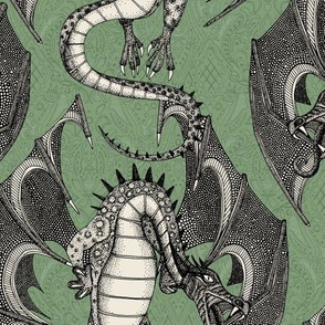 dragon damask green