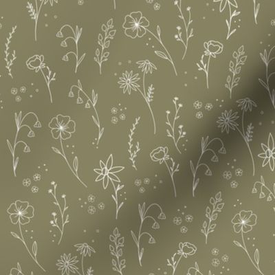 Flower Illustration - Green / Olive