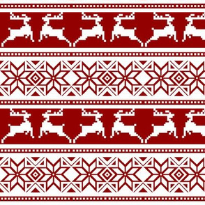 Nordic Christmas Reindeer In White On Red