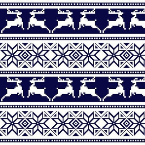 Nordic Christmas Reindeer In White On Midnight Blue