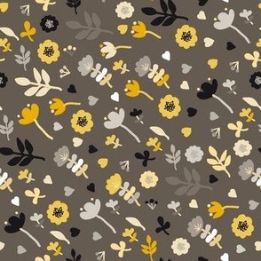 Vintage scandi flowers Yellow and grey Small scale