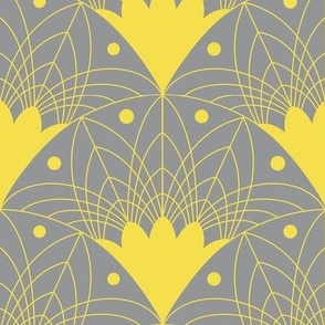 Art Deco Fans in Grey and Yellow - Medium