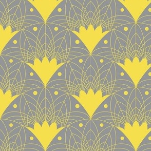 Art Deco Fans in Grey and Yellow - Small