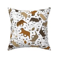 Trotting Bulldogs and paw prints - white