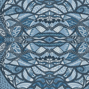 Patchwork Kaleidoscope of Blue Dreams Large