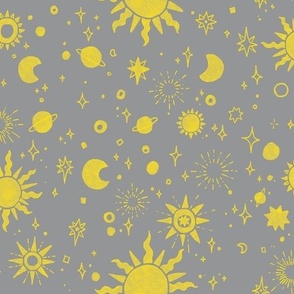 Celestial Suns - Gold Yellow Gray - Illuminating Ultimate Gray