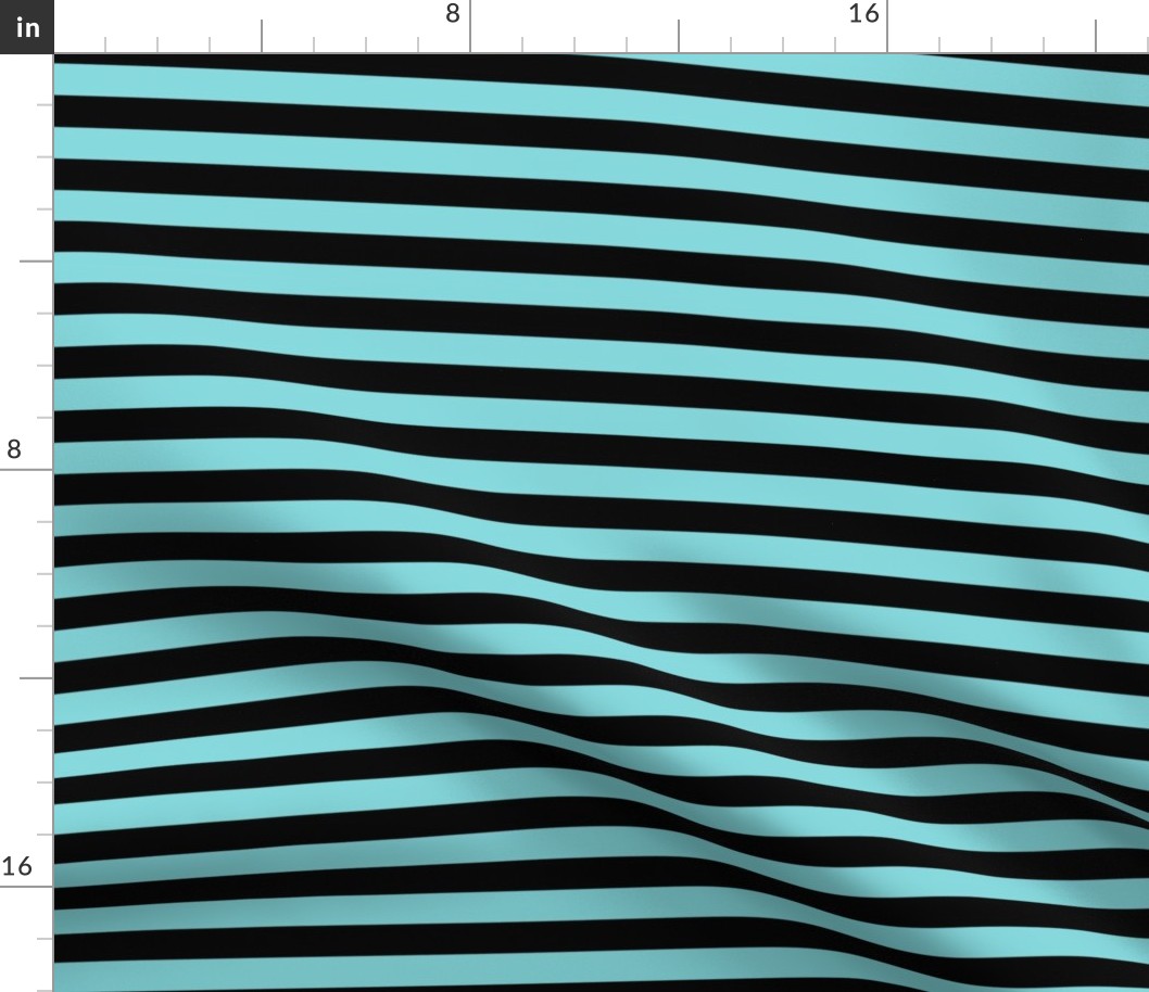 Aqua Sky Awning Stripe Pattern Horizontal in Black