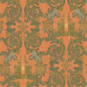 Reimagined Damask-The Monkey Forest-Coral