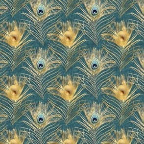 Gold Peacock feathers on teal