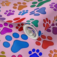 Colorful cat paws large on pink 2D