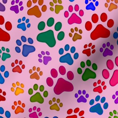 Colorful cat paws large on pink 2D