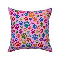 Colorful cat paws large on pink 2D