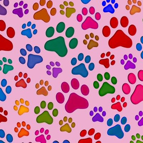 Colorful cat paws large on pink 2D