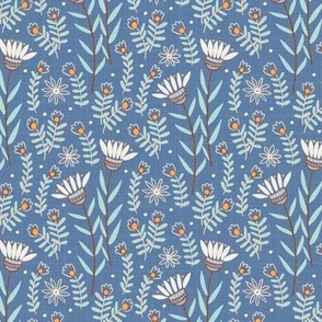 m- meadow on blue - Nr.3. Coordinate for Peaceful Forest - 5"fabric / 3" wallpaper