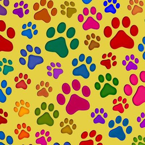 Colourful Cat Paws large 2D on yellow