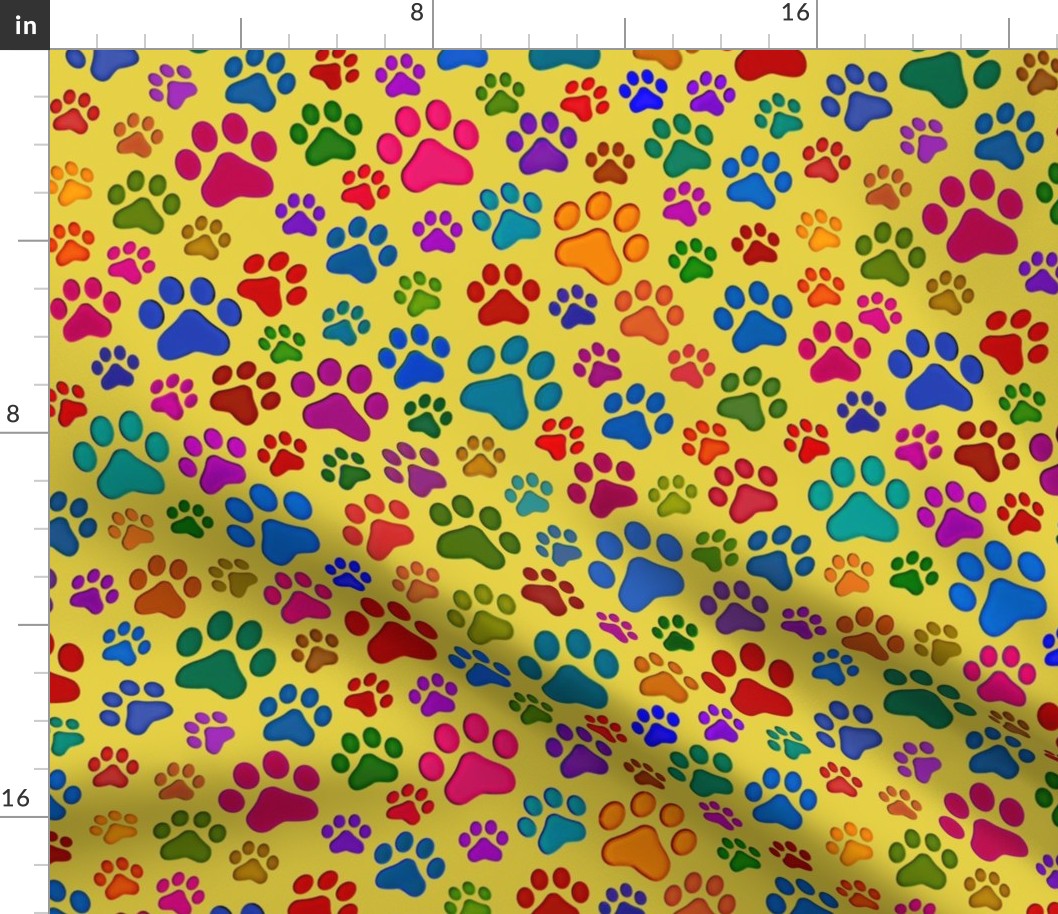 Colourful Cat Paws large 2D on yellow