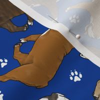 Trotting Bulldogs and paw prints - blue