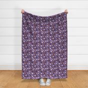 Tiny Trotting Bulldogs and paw prints - purple