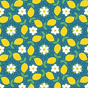 lemons and flowers on green