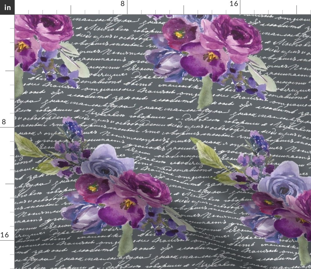 purple floral on dk grey writing