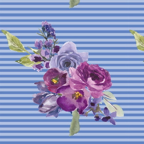 purple flowers on blue stripes