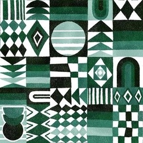 Geometric Patchwork - forest green - small 