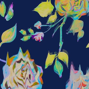 Rainbow Grungy Floral with Navy Background