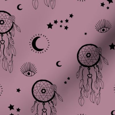 Sweet dreams and boho moon starry night nursery berry mauve purple