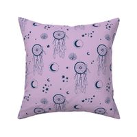 Sweet dreams and boho moon starry night nursery navy blue on lilac witches purple