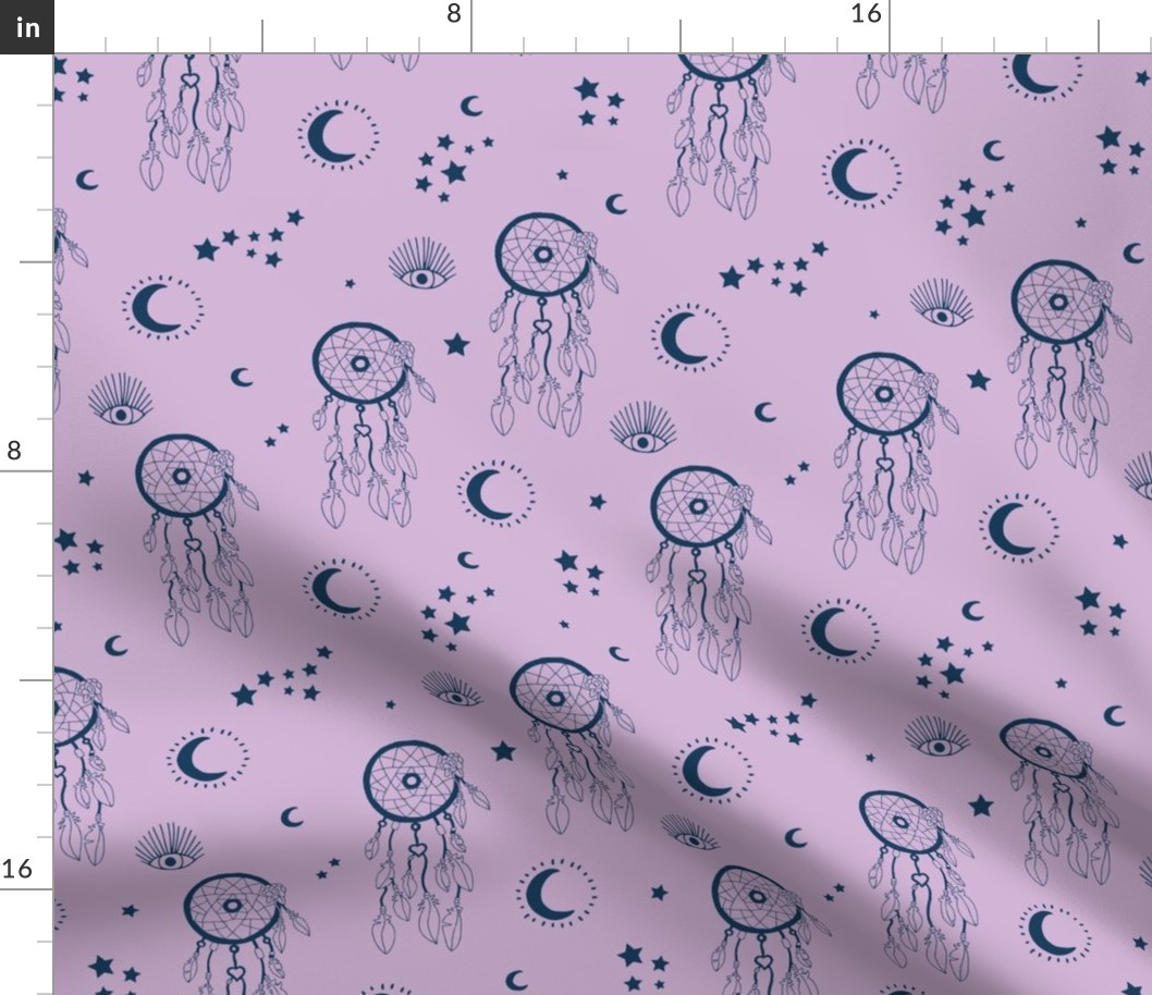 Sweet dreams and boho moon starry night nursery navy blue on lilac witches purple