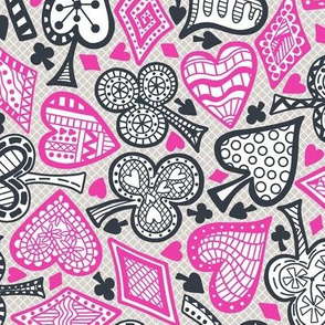 Patterned Playing Card Motifs - Hot Pink and Deep Charcoal version