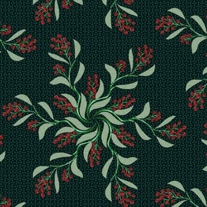 Rustic Christmas Berries and Leaves on Vintage Texture in Black