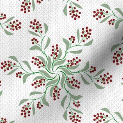 Rustic Christmas Berries and Leaves on Vintage Texture in White