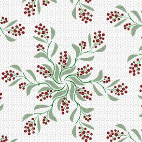 Rustic Christmas Berries and Leaves on Vintage Texture in White