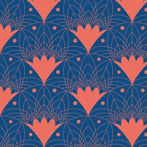 Art Deco Fans in Coral and Blue - Small