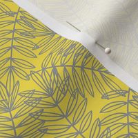 Tropical Palm Fronds in Grey on Yellow - Small