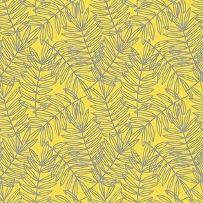 Tropical Palm Fronds in Grey on Yellow - Small