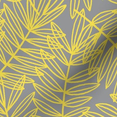 Tropical Palm Fronds in Yellow on Grey - Large