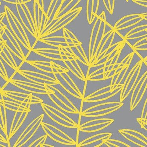 Tropical Palm Fronds in Yellow on Grey - Large