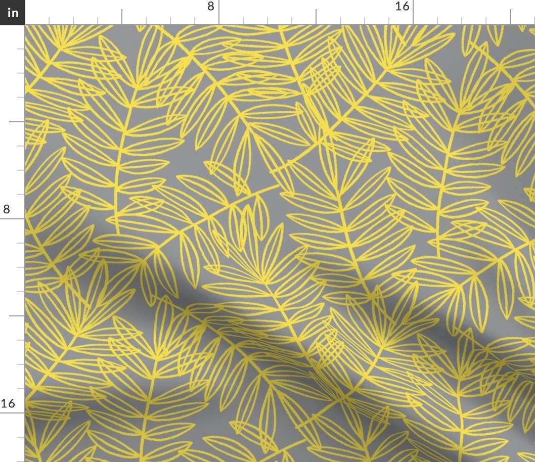 Tropical Palm Fronds in Yellow on Grey - Large