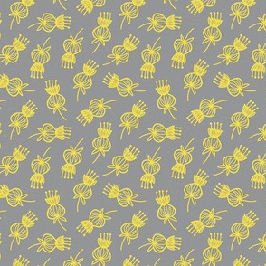 Midcentury Thistle Ditsy in Yellow and Grey - Medium